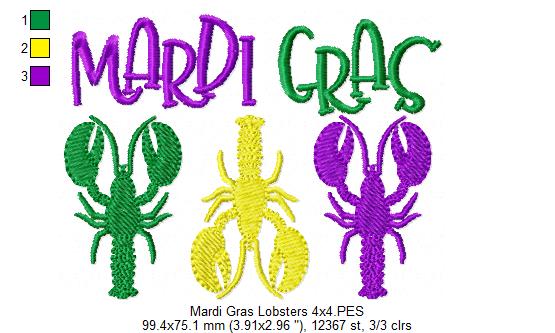 Crawfish Mardi Gras - Fill Stitch - Machine Embroidery Design