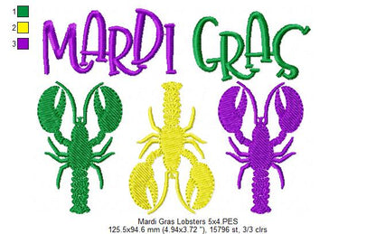 Crawfish Mardi Gras - Fill Stitch - Machine Embroidery Design