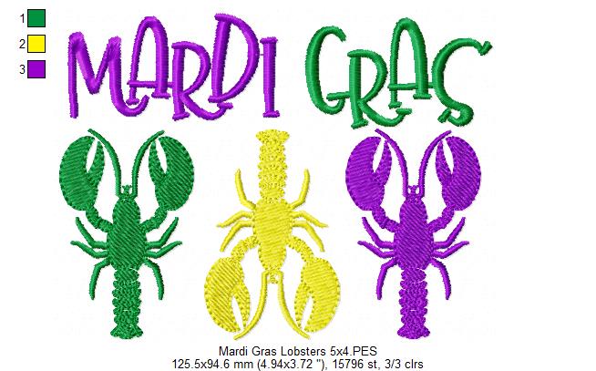 Crawfish Mardi Gras - Fill Stitch - Machine Embroidery Design