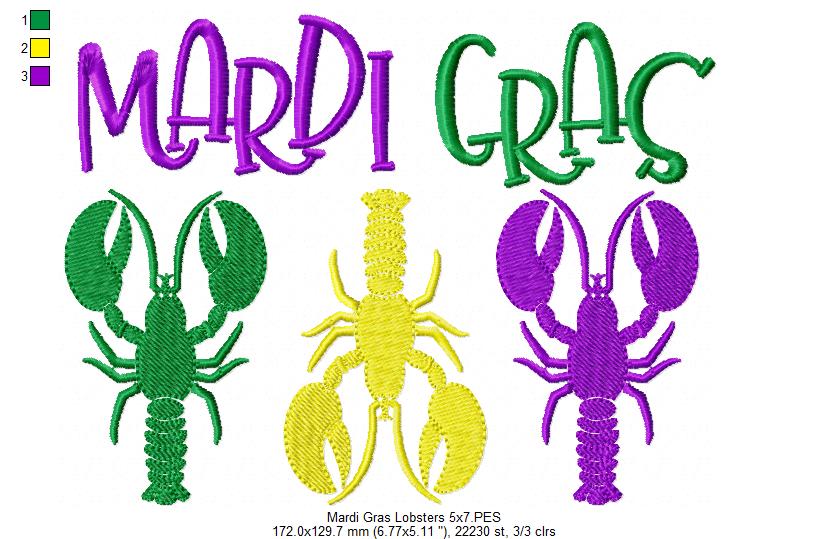 Crawfish Mardi Gras - Fill Stitch - Machine Embroidery Design