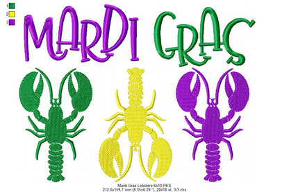 Crawfish Mardi Gras - Fill Stitch - Machine Embroidery Design