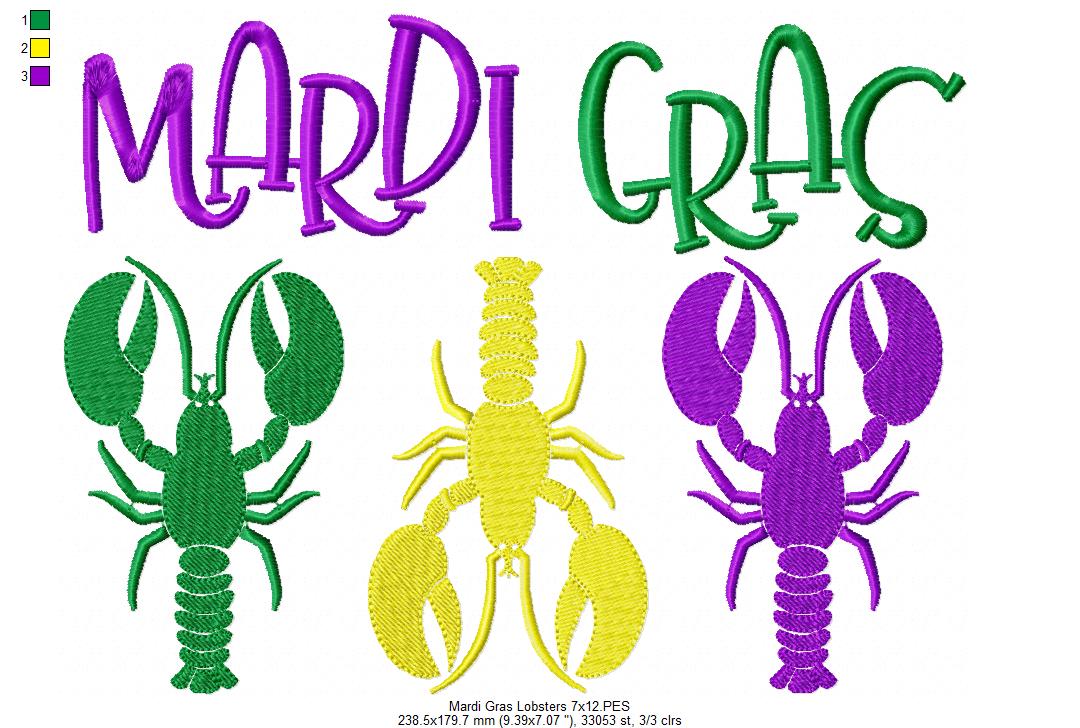 Crawfish Mardi Gras - Fill Stitch - Machine Embroidery Design