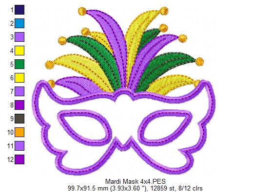 Mardi Gras Mask - Applique - Machine Embroidery Design