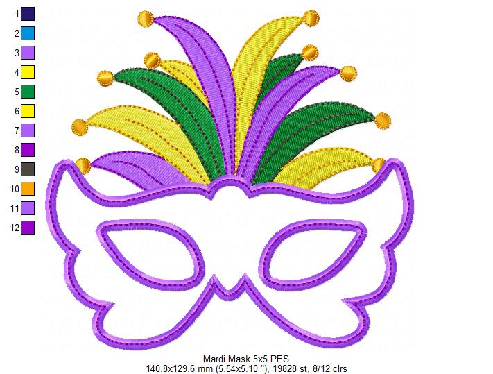 Mardi Gras Mask - Applique - Machine Embroidery Design