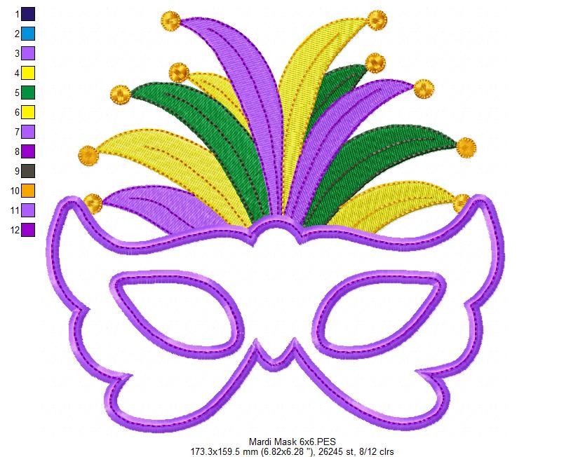 Mardi Gras Mask - Applique - Machine Embroidery Design