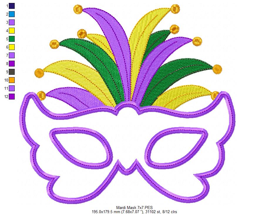 Mardi Gras Mask - Applique - Machine Embroidery Design