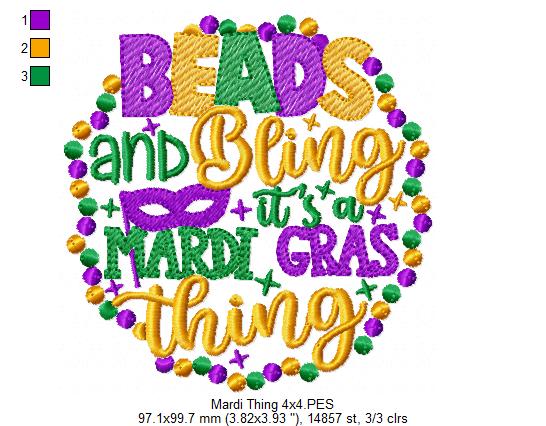 Beads and Bling It's a Mardi Gras Thing - Fill Stitch - Machine Embroidery Design