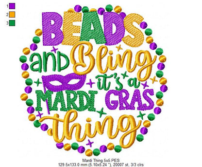 Beads and Bling It's a Mardi Gras Thing - Fill Stitch - Machine Embroidery Design