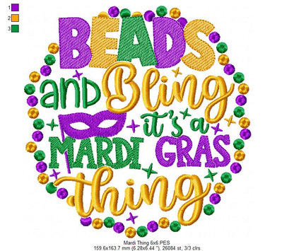 Beads and Bling It's a Mardi Gras Thing - Fill Stitch - Machine Embroidery Design