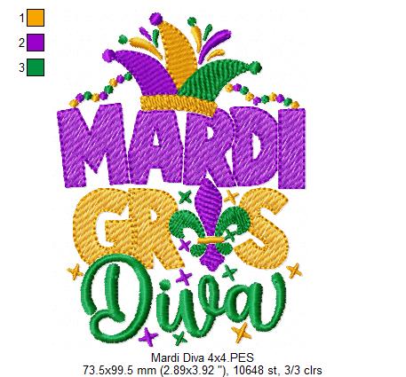 Mardi Gras Diva - Fill Stitch - Machine Embroidery Design