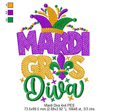 Mardi Gras Diva - Fill Stitch - Machine Embroidery Design