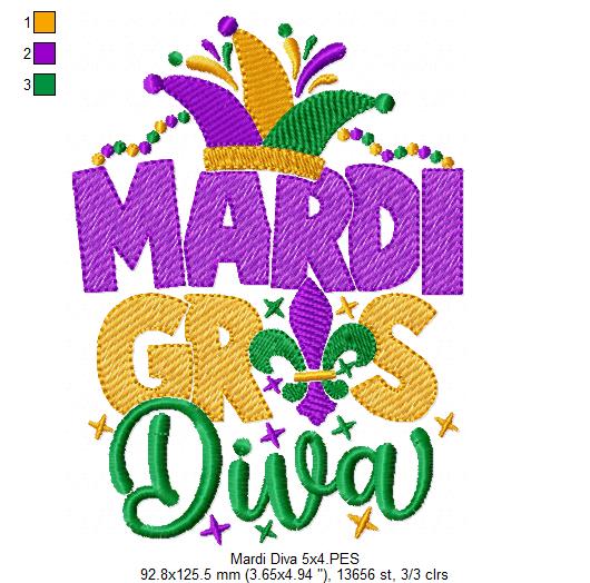 Mardi Gras Diva - Fill Stitch - Machine Embroidery Design