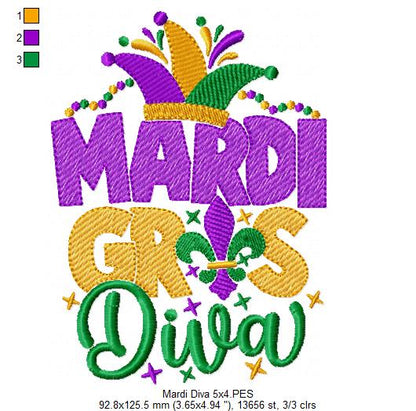 Mardi Gras Diva - Fill Stitch - Machine Embroidery Design