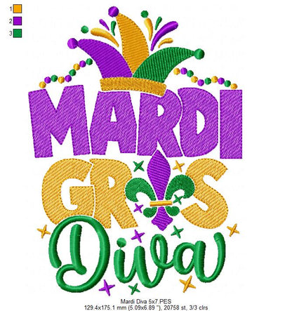 Mardi Gras Diva - Fill Stitch - Machine Embroidery Design