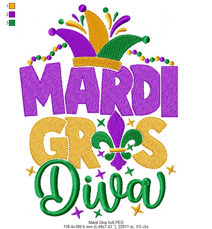 Mardi Gras Diva - Fill Stitch - Machine Embroidery Design