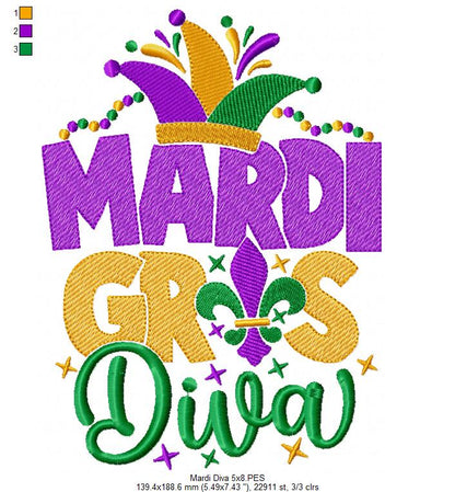 Mardi Gras Diva - Fill Stitch - Machine Embroidery Design