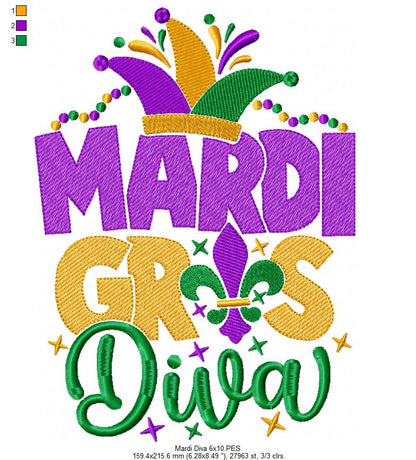 Mardi Gras Diva - Fill Stitch - Machine Embroidery Design