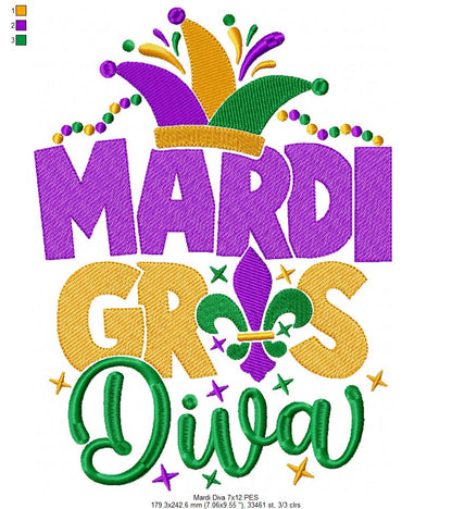 Mardi Gras Diva - Fill Stitch - Machine Embroidery Design