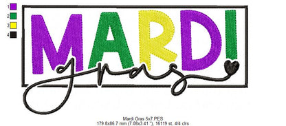 Mardi Gras Joy – Fill Stitch – Machine Embroidery Design