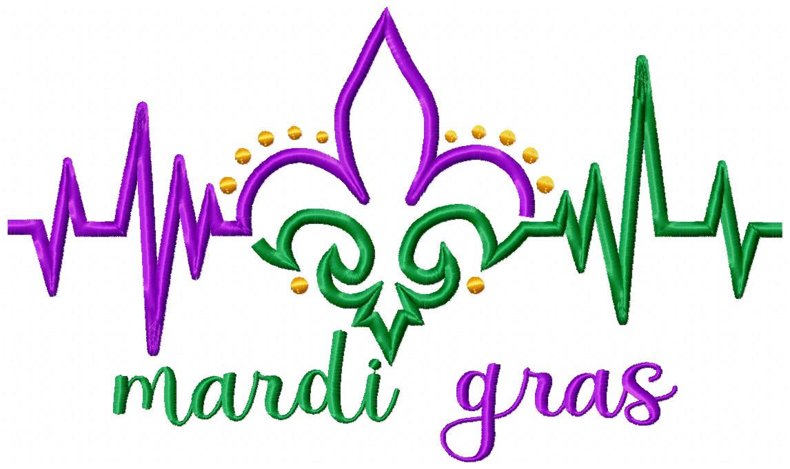 Mardi Gras Heartbeat - Fill Stitch - Machine Embroidery Design