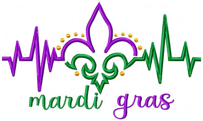 Mardi Gras Heartbeat - Fill Stitch - Machine Embroidery Design