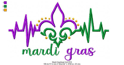 Mardi Gras Heartbeat - Fill Stitch - Machine Embroidery Design