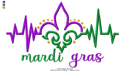 Mardi Gras Heartbeat - Fill Stitch - Machine Embroidery Design