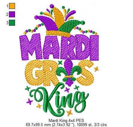 Mardi Gras King - Fill Stitch - Machine Embroidery Design