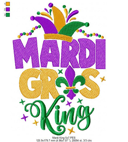 Mardi Gras King - Fill Stitch - Machine Embroidery Design