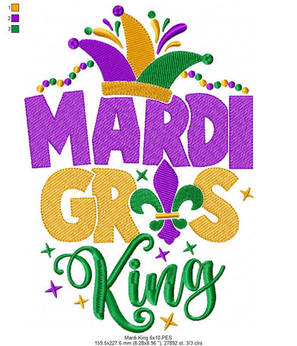 Mardi Gras King - Fill Stitch - Machine Embroidery Design
