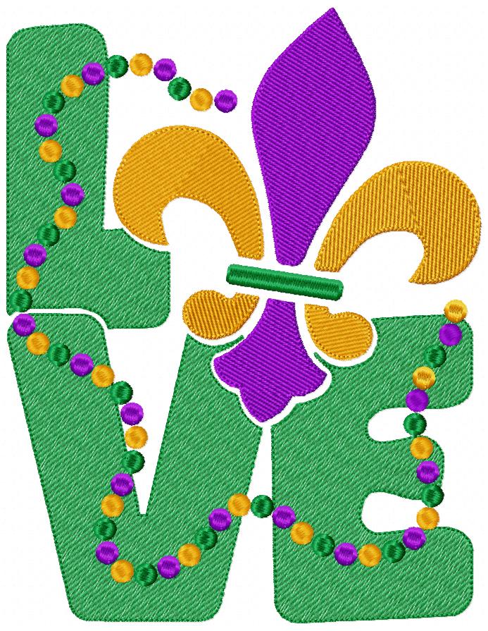 Mardi Gras Love - Fill Stitch - Machine Embroidery Design