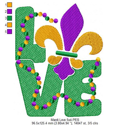 Mardi Gras Love - Fill Stitch - Machine Embroidery Design