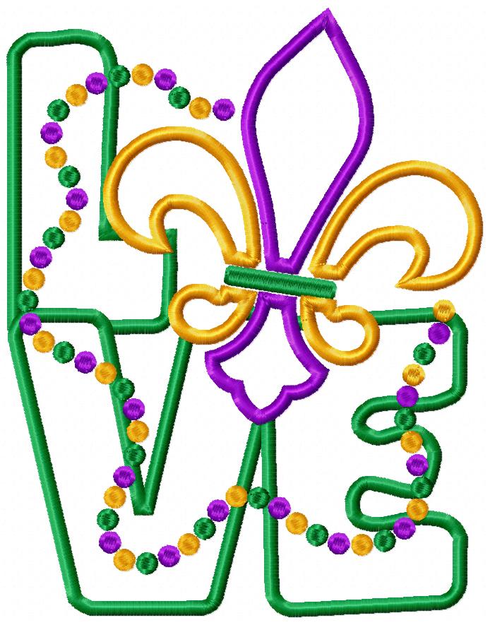 Mardi Gras Love - Applique - Machine Embroidery Design