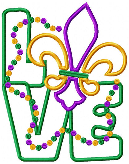 Mardi Gras Love - Applique - Machine Embroidery Design