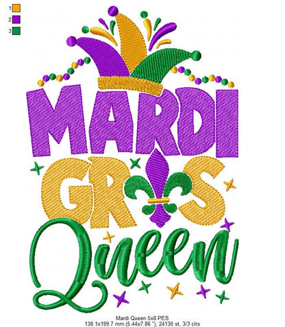 Mardi Gras Queen - Fill Stitch - Machine Embroidery Design