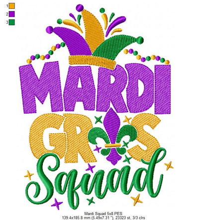Mardi Gras Squad - Fill Stitch - Machine Embroidery Design