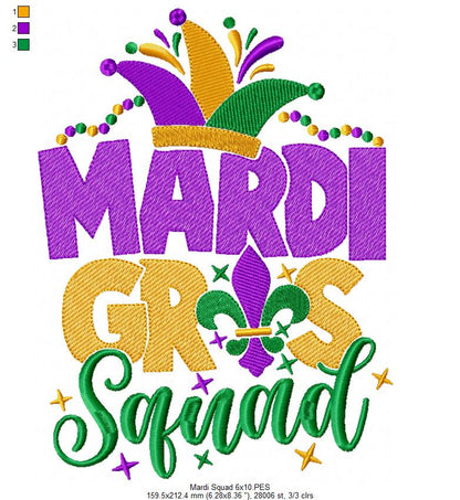 Mardi Gras Squad - Fill Stitch - Machine Embroidery Design