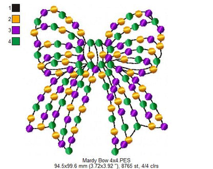 Mardi Gras Coquette Bow - Fill Stitch - Machine Embroidery Design