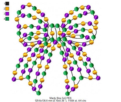 Mardi Gras Coquette Bow - Fill Stitch - Machine Embroidery Design