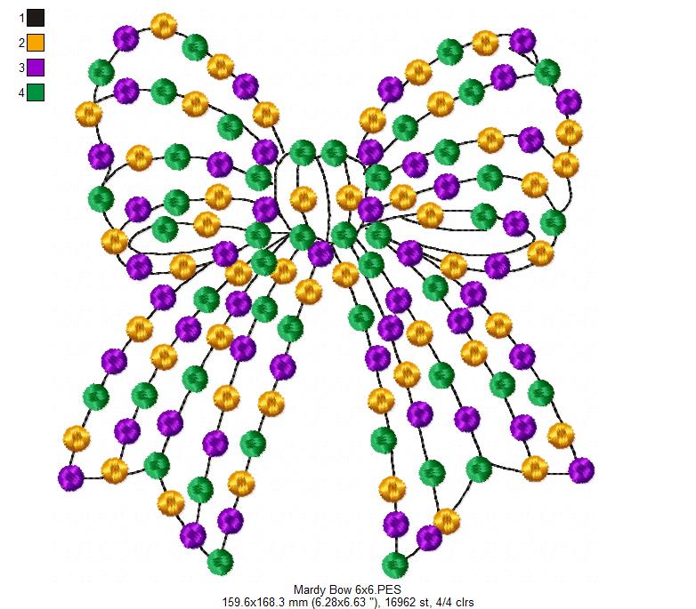 Mardi Gras Coquette Bow - Fill Stitch - Machine Embroidery Design
