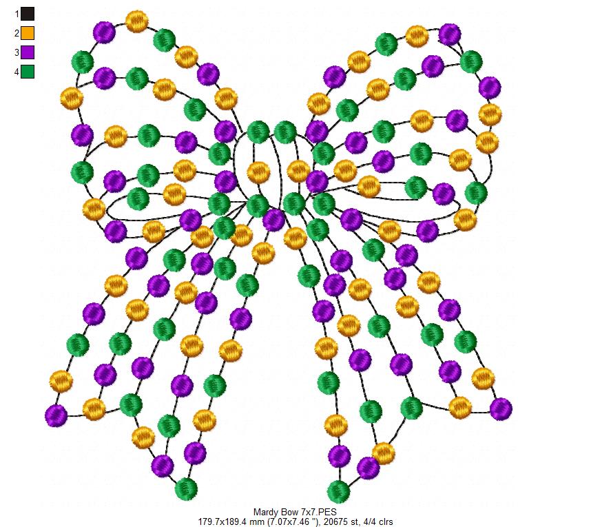 Mardi Gras Coquette Bow - Fill Stitch - Machine Embroidery Design