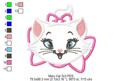Sweet Marie Cat - Appliqué - Machine Embroidery Design