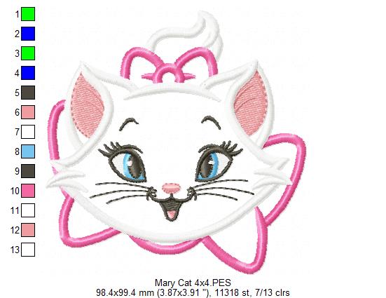 Sweet Marie Cat - Appliqué - Machine Embroidery Design