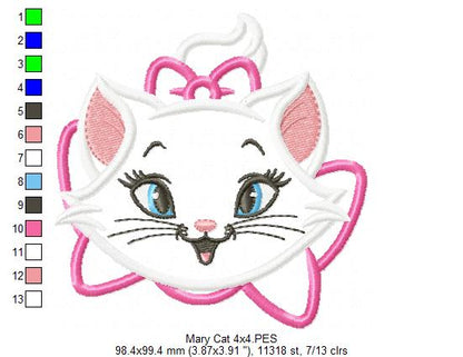 Sweet Marie Cat - Appliqué - Machine Embroidery Design