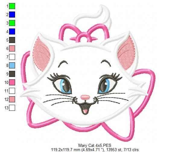 Sweet Marie Cat - Appliqué - Machine Embroidery Design