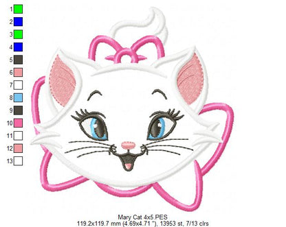 Sweet Marie Cat - Appliqué - Machine Embroidery Design