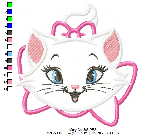 Sweet Marie Cat - Appliqué - Machine Embroidery Design
