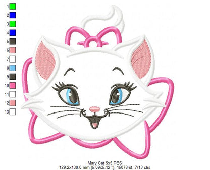 Sweet Marie Cat - Appliqué - Machine Embroidery Design