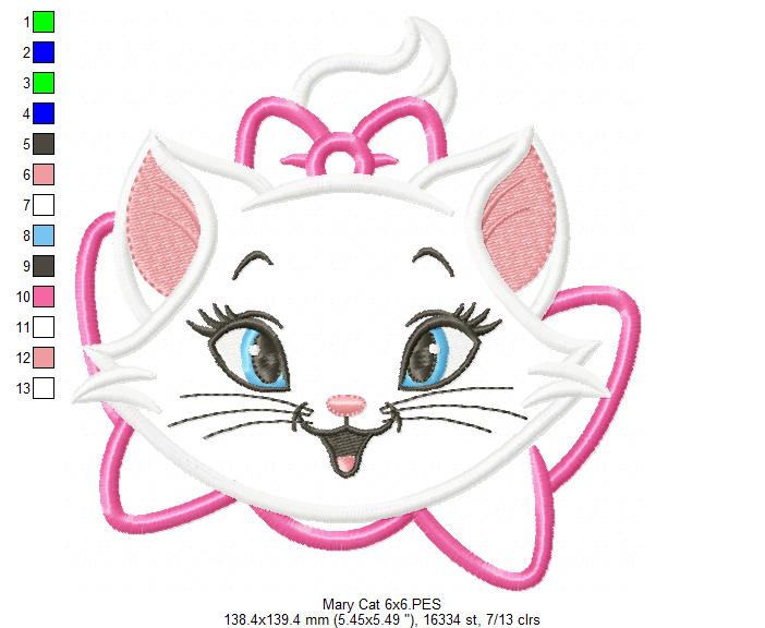 Sweet Marie Cat - Appliqué - Machine Embroidery Design