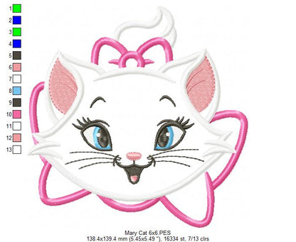 Sweet Marie Cat - Appliqué - Machine Embroidery Design